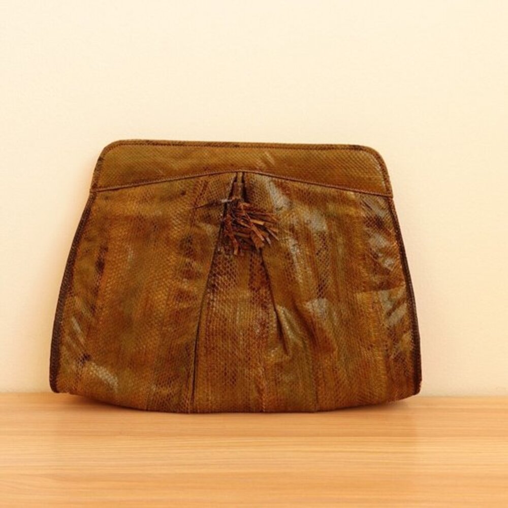 Vintage Snakeskin‎ Bag Leather Clutch Purse Exotic Python Barbara Bolan Green